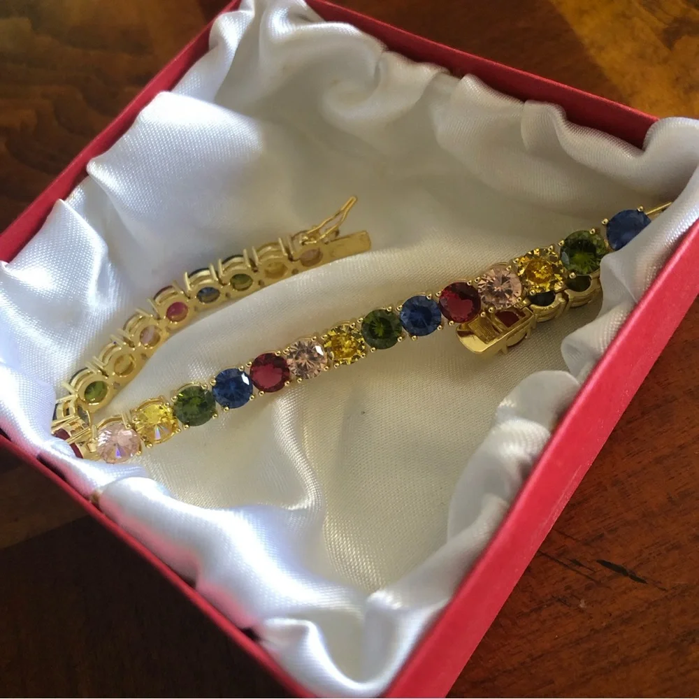 Ladies 18kt gold plated colorful 6mm faceted cubic zirconia tennis bracelet